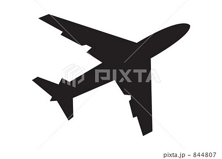 飛行機 シルエット 白バック ジャンボジェット機の写真素材