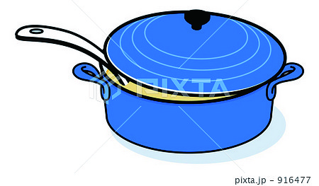 青色 調理器具 両手鍋 ホーロー鍋のイラスト素材