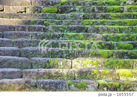 階段 石段 岩木山神社 苔の写真素材