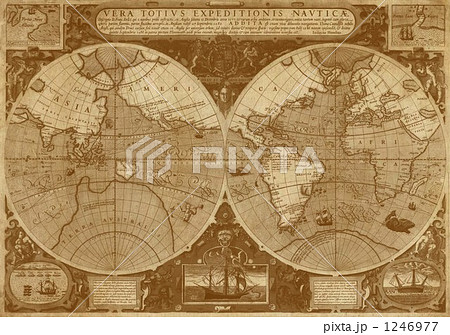 アンティーク 世界地図 茶色のイラスト素材