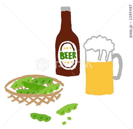 ビアガーデン ビール ビールジョッキ 枝豆のイラスト素材