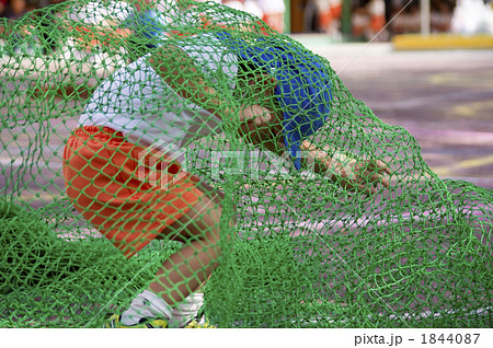 網 運動会 障害物競走 ネットの写真素材