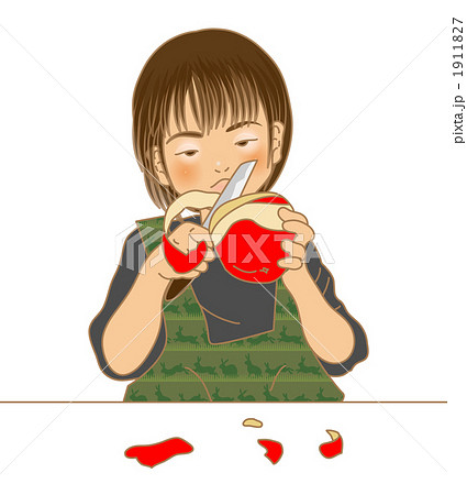 リンゴ りんご 皮むき 果物のイラスト素材