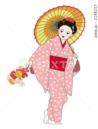 女の子 踊り 着物 日本舞踊のイラスト素材