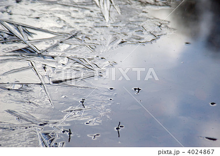 氷張る池 凍る 池の写真素材