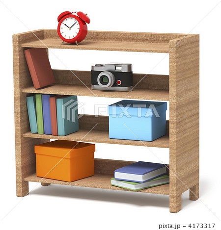 インテリア 本棚 かわいい 白バックのイラスト素材