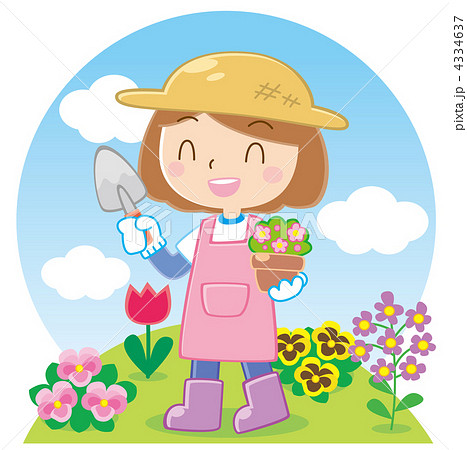 花苗 植える 女性 鉢植えのイラスト素材