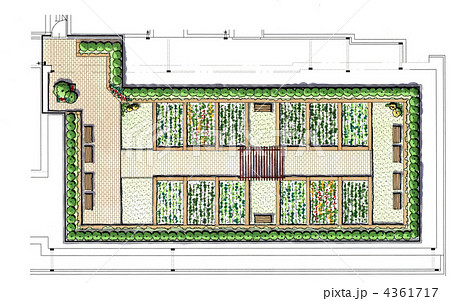 屋上庭園 屋上菜園 スケッチ 平面図の写真素材