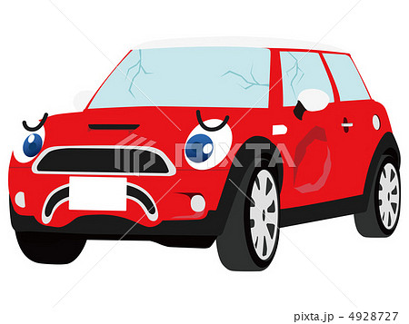 自動車事故 自動車 事故車両 擬人化のイラスト素材