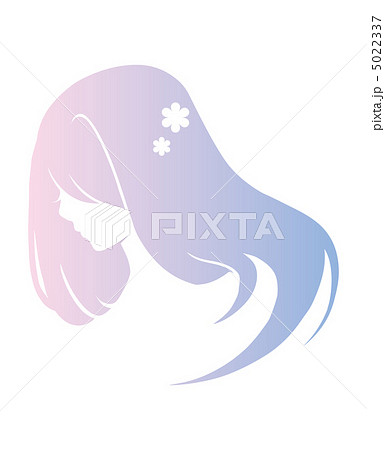 女性 シルエット 横顔 グラデーション 花の写真素材