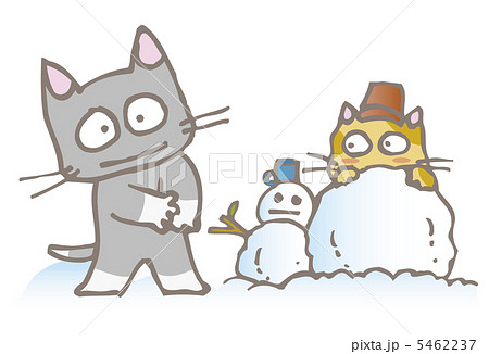 猫 擬人化 雪遊び イラストのイラスト素材