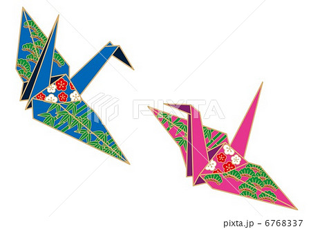 鶴 折り紙 ツル カップル 折り鶴のイラスト素材