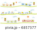 子供向け可愛い踏切のある線路を走る電車のイラスト素材 13