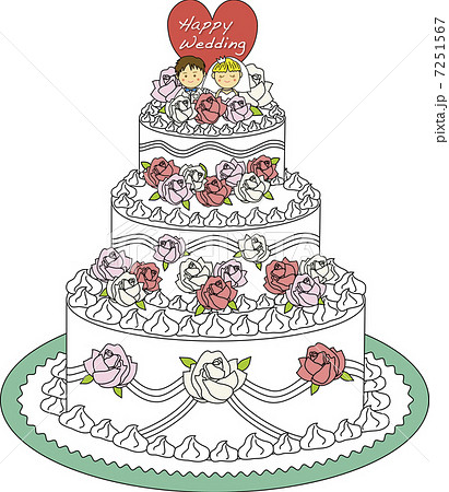 結婚式 新郎新婦 ウェディング ケーキ入刀のイラスト素材