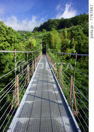 久保つり橋 道志の写真素材