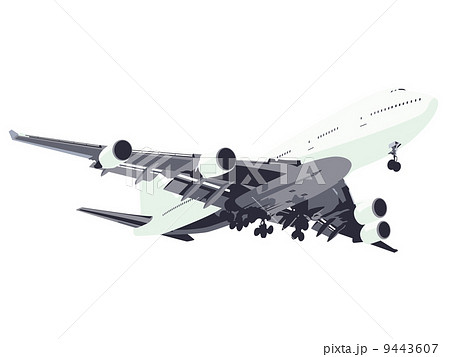 飛行機 シルエット 白バック ジャンボジェット機のイラスト素材