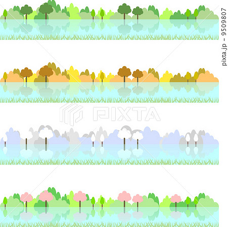 桜 水面 田んぼ 春のイラスト素材