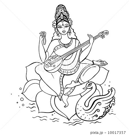 Hindu Goddess Saraswati のイラスト素材