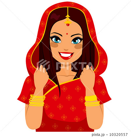 インド人 女性 伝統的 赤のイラスト素材