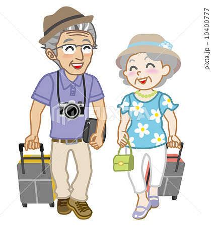 シニア 夫婦 旅行 ファッションのイラスト素材