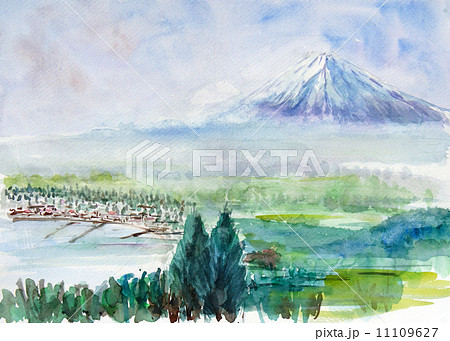 富士山 水彩画 水彩 逆さ富士のイラスト素材 - PIXTA