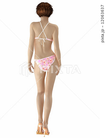 花柄水着の女性後ろ姿 リアル ３dcg イラスト素材のイラスト素材