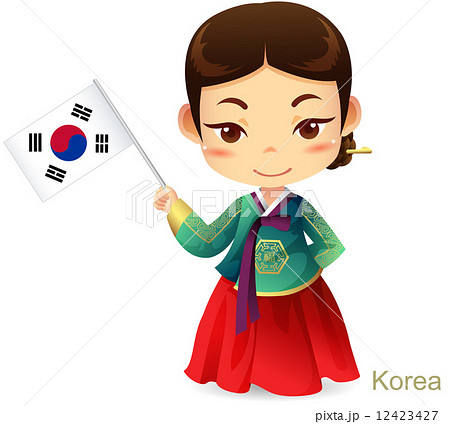 女性 韓国人 笑顔 チマチョゴリのイラスト素材