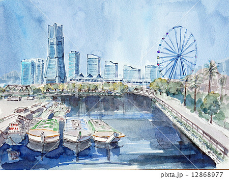 水彩画原画氷川丸7・横浜山下公園syoumei｜海報/掛畫/掛布人氣榜