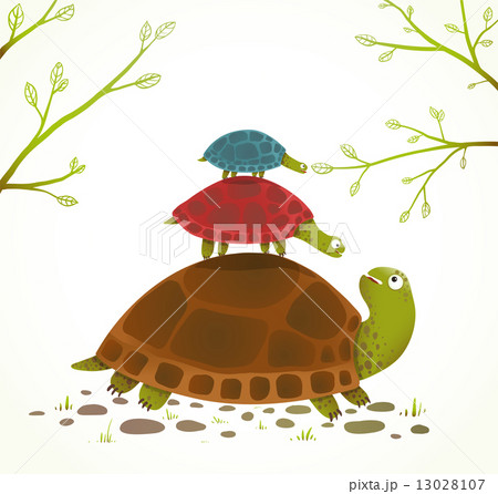 Turtle Mother and Babies Childish Animal Illustration