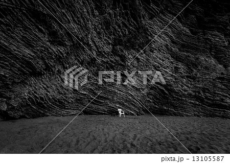 断崖 モノクロ 浜辺 白黒の写真素材