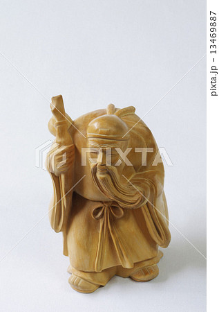 寿老人像（か853） （木彫り 木製 七福神 リアルの写真素材