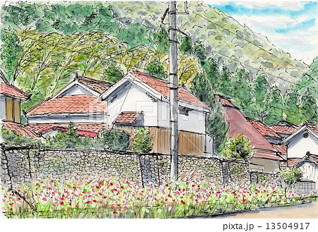風景画 水彩画 里山 古民家のイラスト素材 - PIXTA