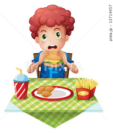 食べる ハンバーガー 男の子 食事のイラスト素材