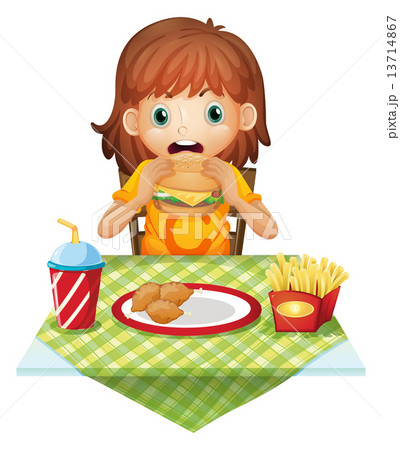 食べる ハンバーガー 女の子 食事のイラスト素材