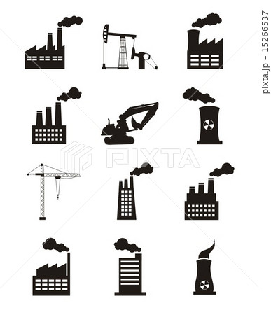 コンクリート工場 工場 煙突 煙のイラスト素材