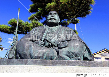 銅像 武田信玄 甲州市 武田信玄像の写真素材