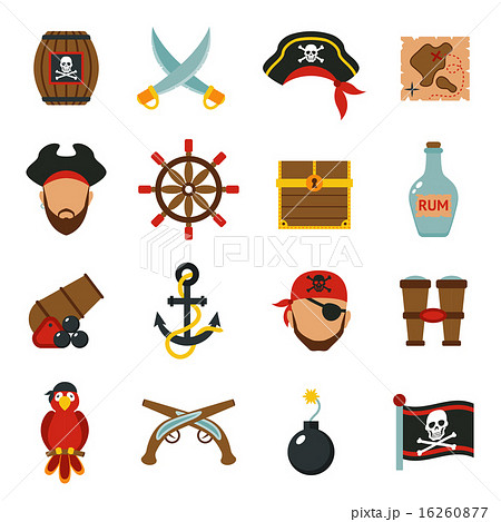 剣 宝箱 海賊旗 樽のイラスト素材