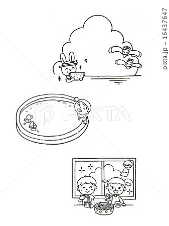 モノクロ 夏 男の子 すいかのイラスト素材