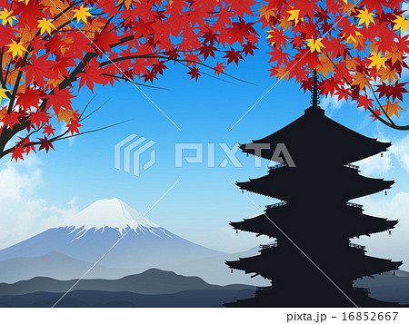 五重塔 寺 紅葉 楓のイラスト素材