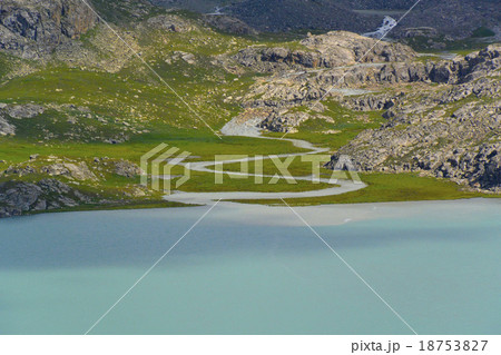 キルギス 絶景のアラコル湖の写真素材