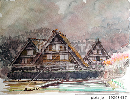 722＊白川郷昼下り　水彩画　原画　透明水彩画 初秋の白川郷・・・水彩画 | 野良の風 - 楽天ブログ