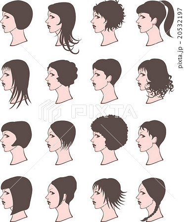 ベクター 女性ヘアスタイル 髪型色々 ショートヘアのイラスト素材