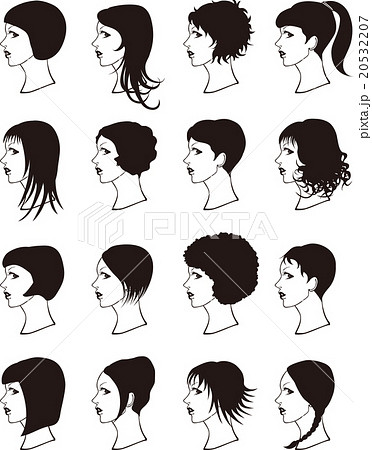 ベクター 女性ヘアスタイル 髪型色々 ショートヘアのイラスト素材