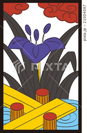 菖蒲に八橋の写真素材