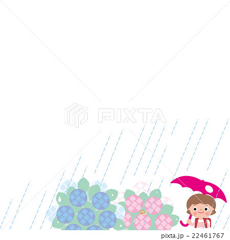 梅雨 あじさい 小学生女の子のイラスト素材
