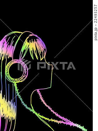 女性 人物 ヘッドホン 横顔のイラスト素材