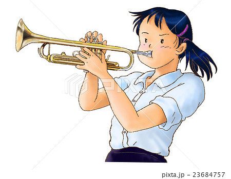 女の子 女子高生 吹奏楽 演奏のイラスト素材