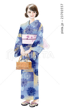 浴衣 女性 全身 おしゃれのイラスト素材