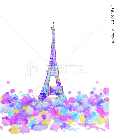 エッフェル塔 パリ 水彩 紫の写真素材