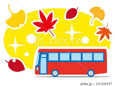 秋 バス 観光バス 紅葉のイラスト素材